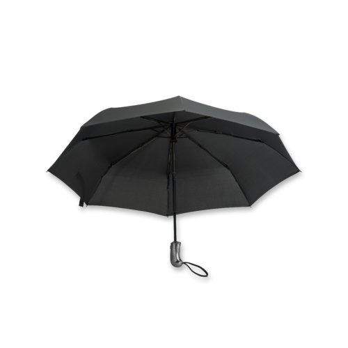 Parapluie de poche noir avec mcanisme d'ouverture manuel.
