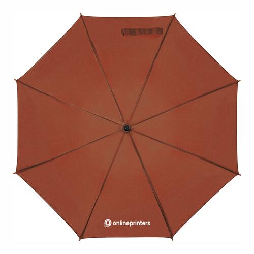 Parapluie droit en bois marron avec ouverture automatique.