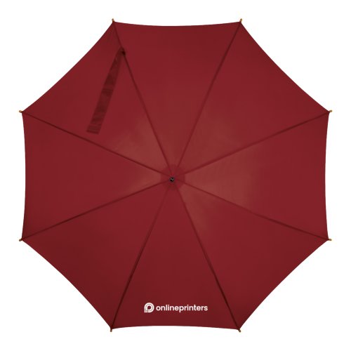 Parapluie droit bordeaux en bois avec fonction automatique.
