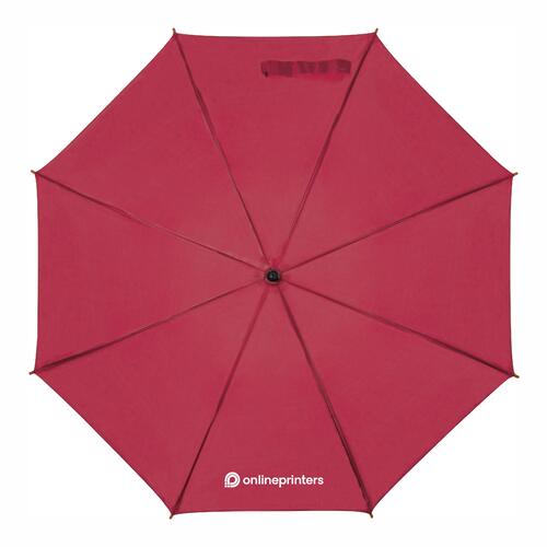 Parapluie droit bordeaux en bois avec fonction automatique.