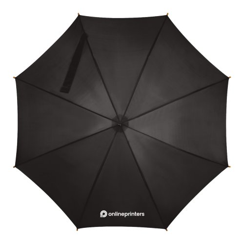 Parapluie automatique noir en bois avec poigne en bois.