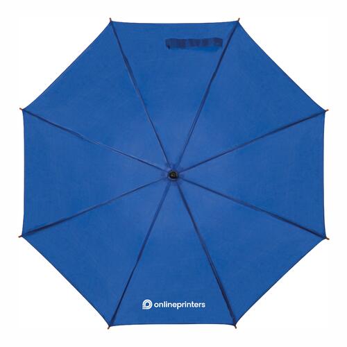 Parapluie automatique en bois bleu avec poign�e courb�e.