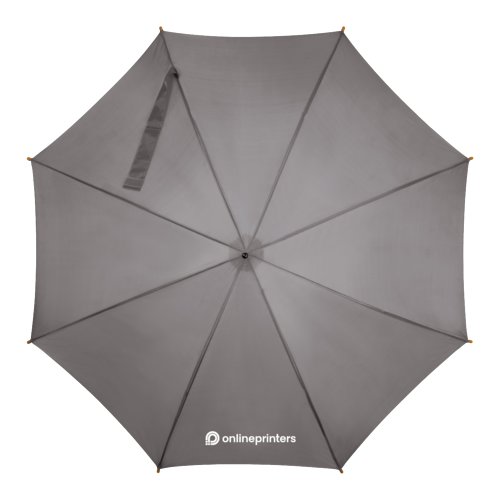 Parapluie automatique en bois gris avec housse et poigne en bois.