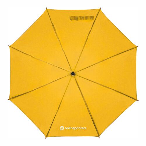Parapluie automatique jaune en bois de grand diam�tre.