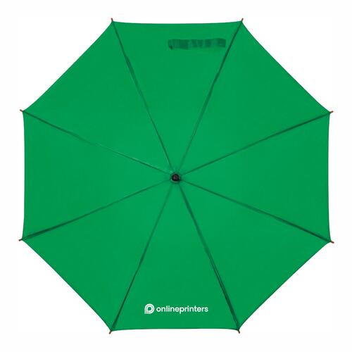 Parapluie automatique en bois vert avec housse de protection assortie.