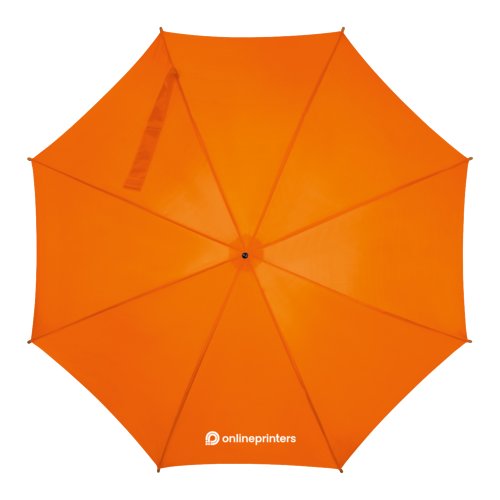Parapluie droit orange en bois avec ouverture automatique.