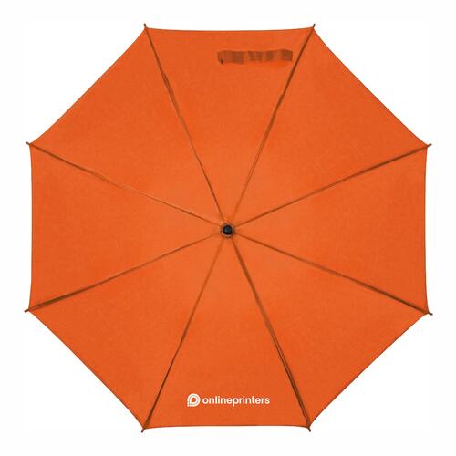 Parapluie droit orange en bois avec ouverture automatique.