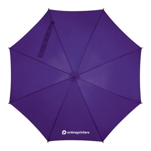 Parapluie droit violet en bois avec fonction automatique.