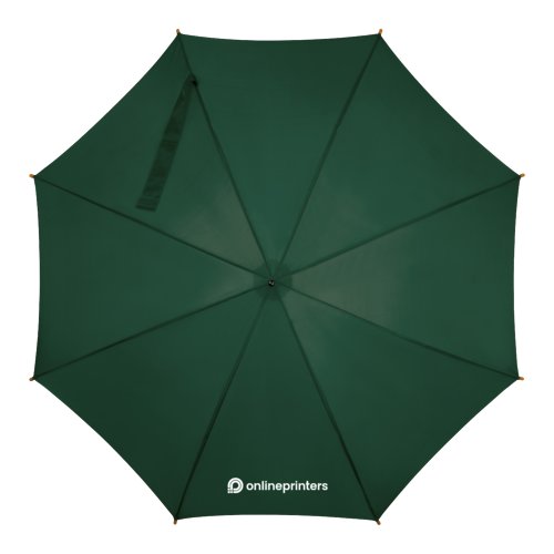 Parapluie automatique en bois vert fonc avec poigne en bois.