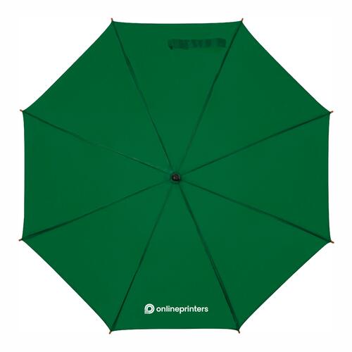Parapluie automatique en bois vert fonc� avec poign�e en bois.