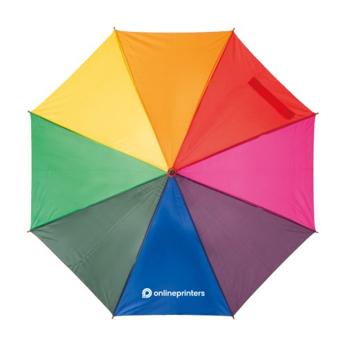Parapluie automatique multicolore en bois avec poigne en bois.
