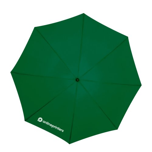 Parapluie en tissu vert fonc avec un grand diamtre.