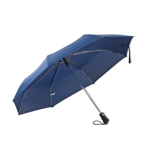 Parapluie pliant automatique bleu avec dragonne.