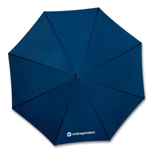 Parapluie automatique bleu fonc avec large canopy.