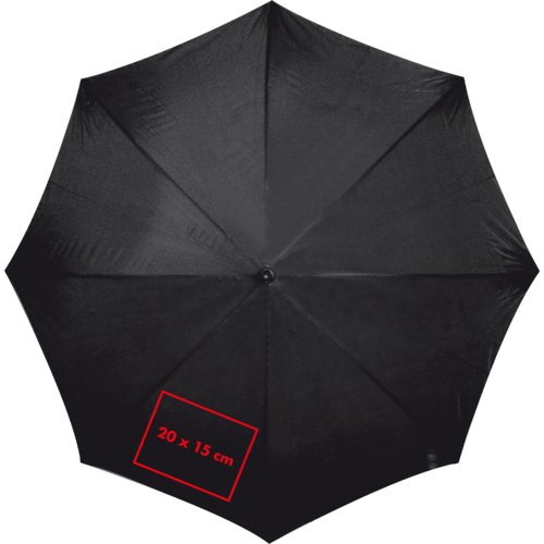 Parapluie automatique noir avec poigne en bois.
