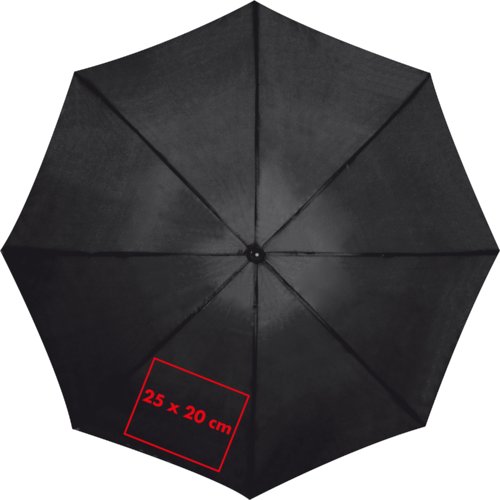 Parapluie noir en tissu avec armature robuste.