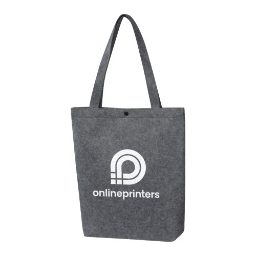 Sac en feutre gris avec fermeture  bouton et poignes.