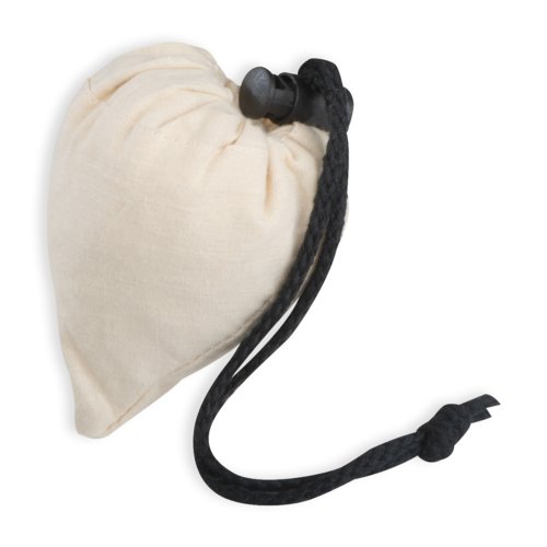 Pochette blanche en coton avec cordon de serrage.