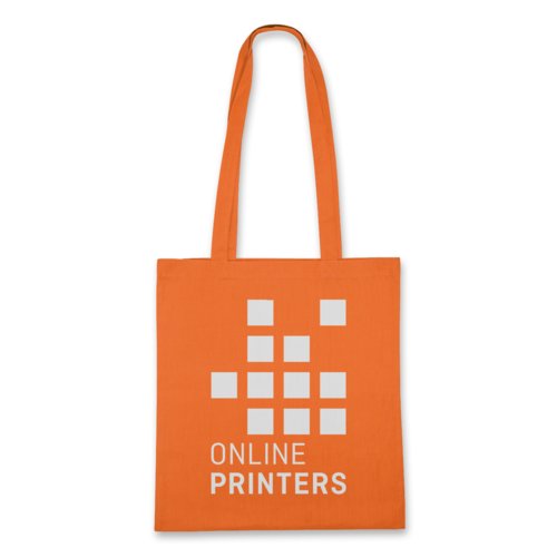 Sac en coton orange avec poignes de transport.