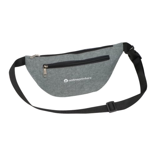 Sac banane gris avec sangle rglable et fermeture clair.