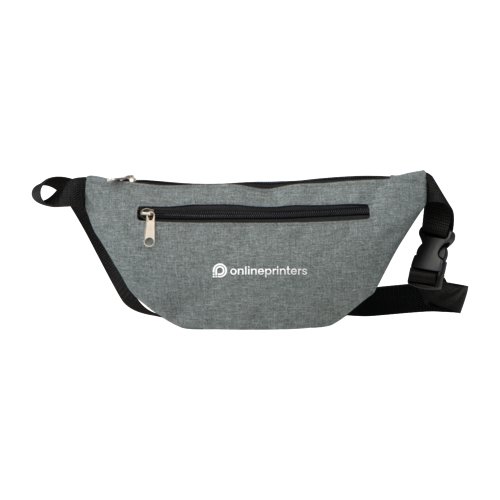 Sac banane gris avec fermeture clair et ceinture rglable.
