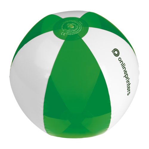 Ballon de plage gonflable en PVC vert et blanc.