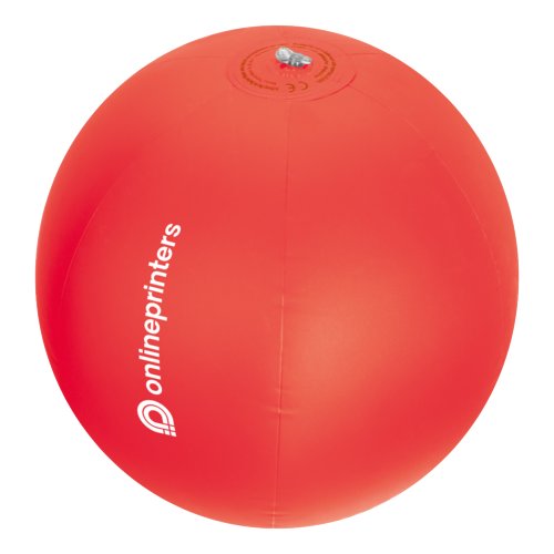 Ballon de plage rouge en plastique avec valve gonflable.