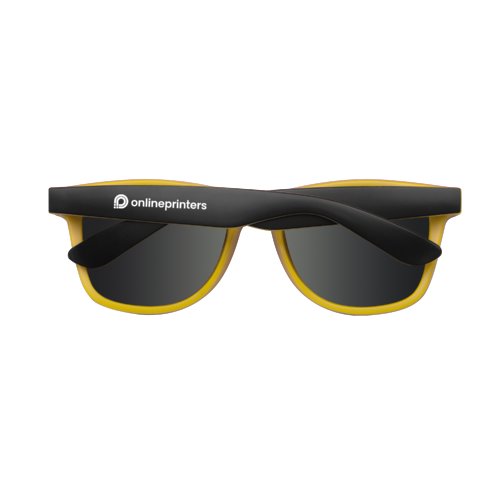 Lunettes de soleil jaunes en plastique au design classique.