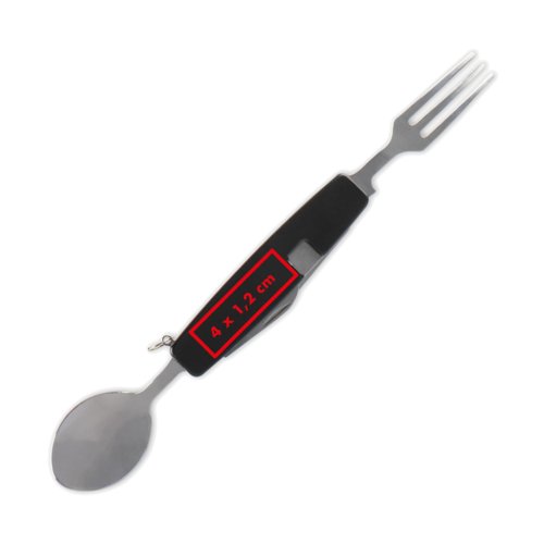 Couverts de camping en mtal avec fourchette, couteau et cuillre.