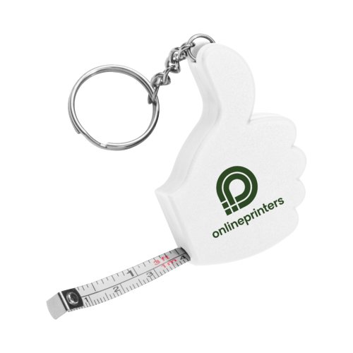 Porte-cls blanc en forme de pouce lev avec mtre ruban intgr.
