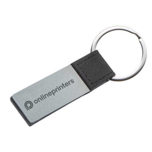 Porte-cls en cuir gris avec anneau en mtal.