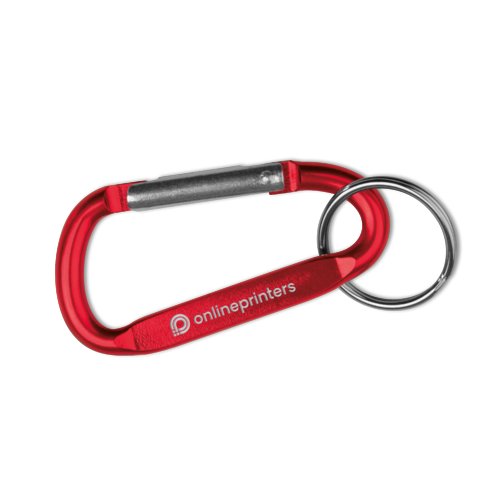 Porte-cls mousqueton en mtal rouge avec anneau.