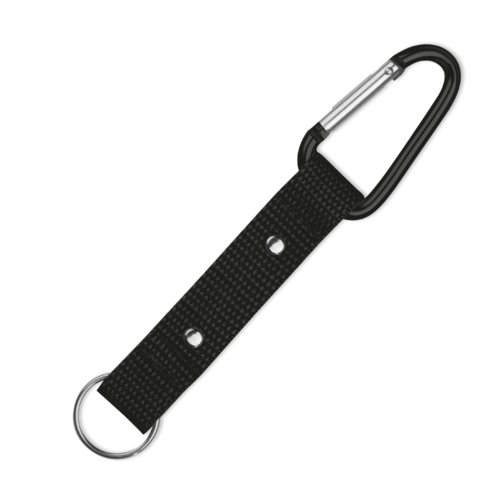 Porte-cls noir en tissu avec mousqueton et anneau en mtal.