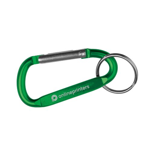 Porte-cls mousqueton en mtal vert avec anneau.