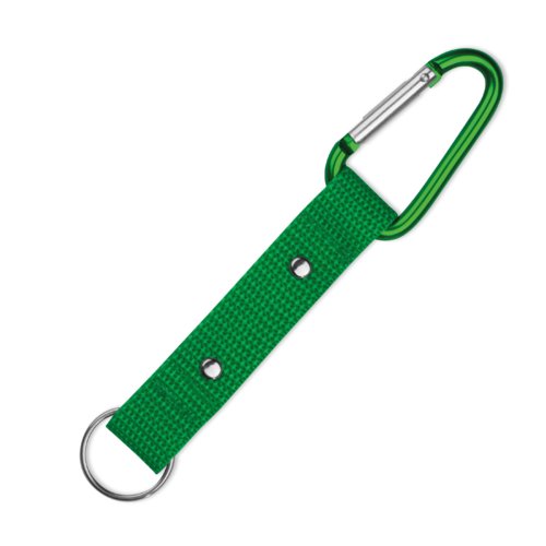 Porte-cls vert avec mousqueton et anneau en mtal.