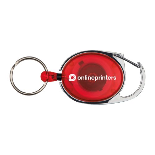Mousqueton rouge avec anneau et attache clip.