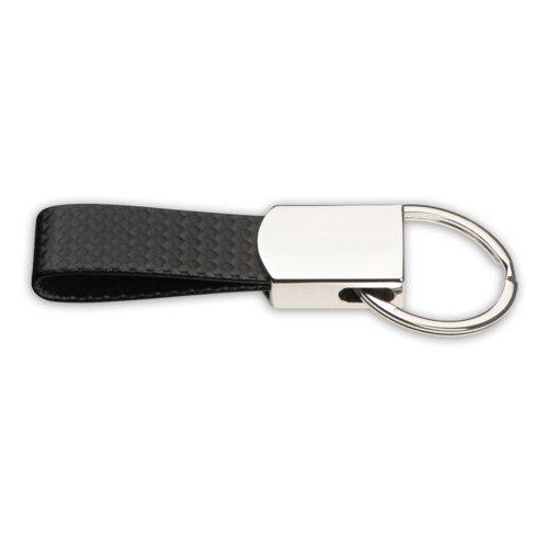 Porte-cls noir en similicuir avec anneau mtallique.