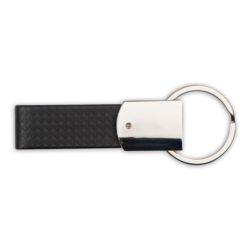 Porte-cls noir en similicuir avec anneau en mtal.