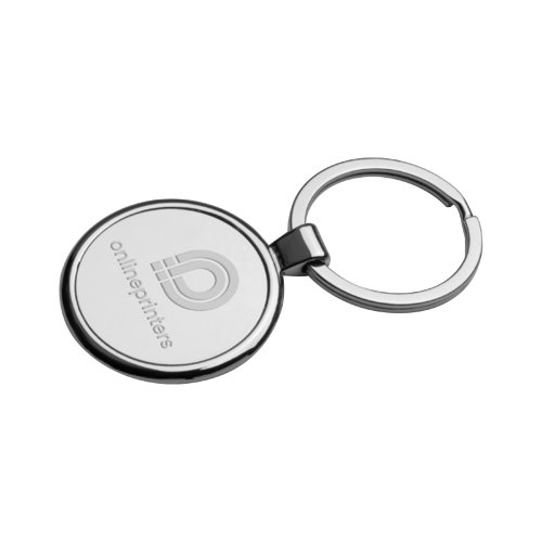 Porte-cls en mtal avec pendentif rond et anneau en mtal.
