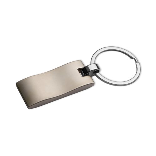 Porte-cls en mtal gris avec motif et anneau en mtal.