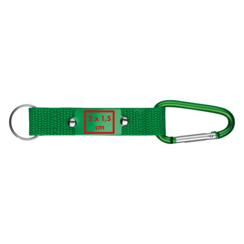 Porte-cls en textile vert avec mousqueton et anneau en mtal.