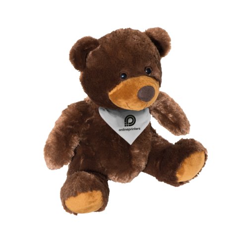 Ours en peluche brun avec foulard.