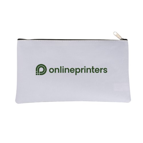 Trousse en tissu blanc avec fermeture clair.