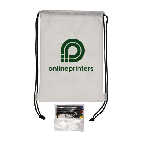 Sac de sport blanc en tissu non-tiss avec cordon de serrage.