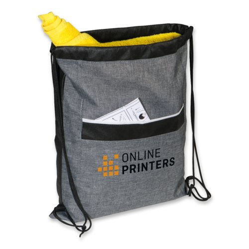 Sac de sport gris � cordon avec poche avant.