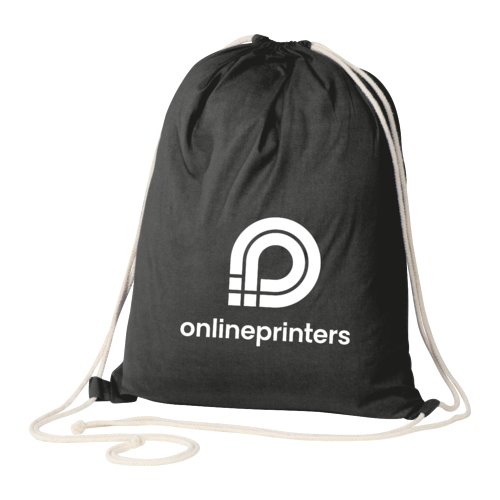 Sac de sport noir en coton avec cordon de serrage.