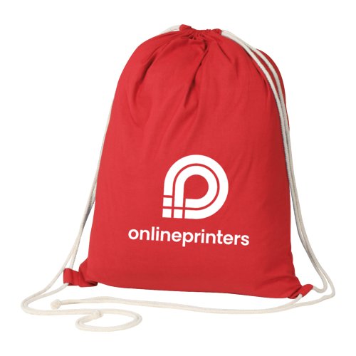 Sac de gym rouge en coton avec cordon de serrage.