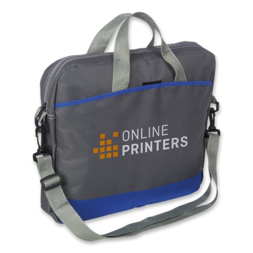 Sacoche d'ordinateur portable grise en tissu avec fermeture �clair et poign�es de transport.