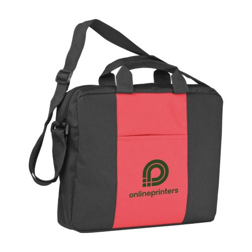 Sac messager rouge en tissu avec poignes et bandoulire rglable.