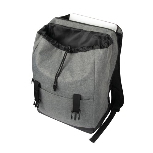 Sac  dos gris avec bretelles rglables et fermeture  cordon.